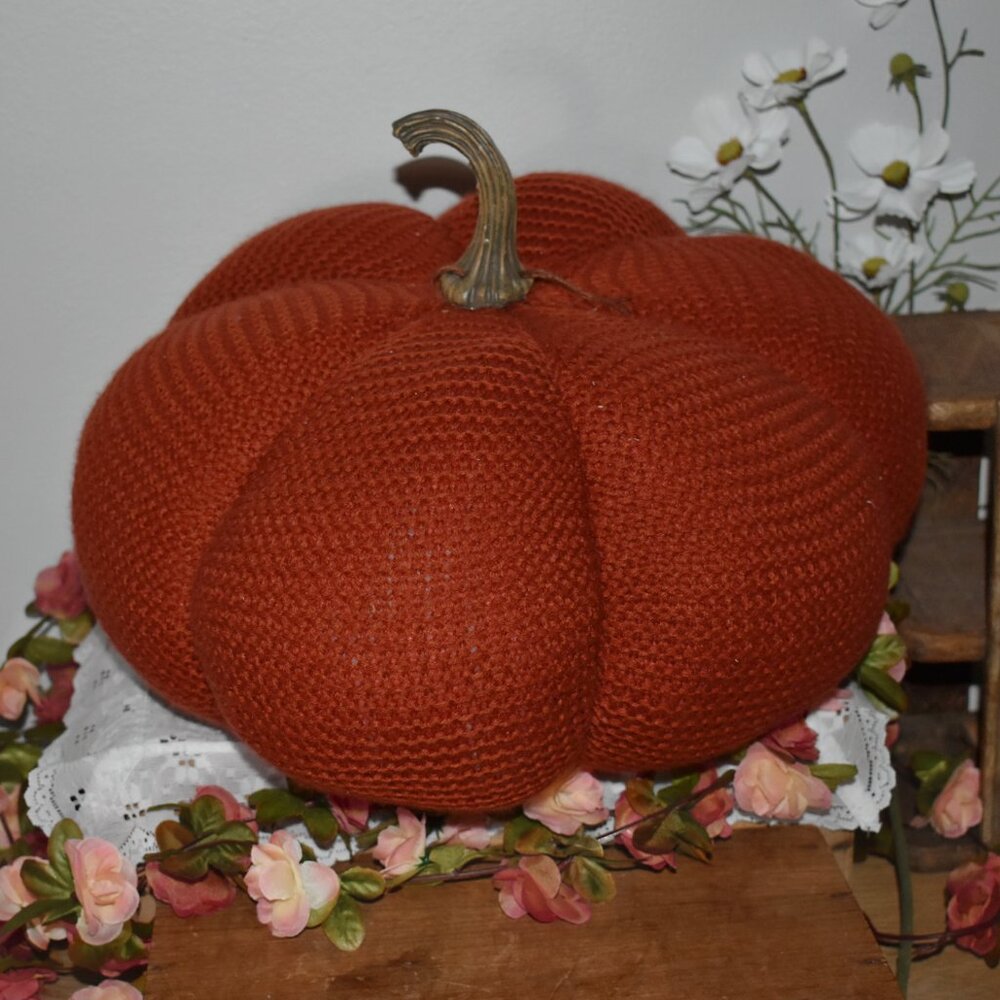 Vintage Handmade Large Sweater Knit Fabric Pumpkin Cottagecore Fall Home Decor